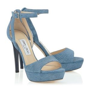 Jimmy Choo Denim Leather Platform Sandals, US 9.5, With box and dust bag.